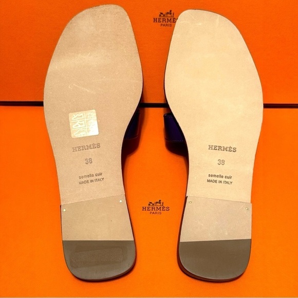 Hermès Oran H Sandal Violet Marjorette Epsom Leather Slip on Sandal Size 8 NEW - Picture 11 of 16